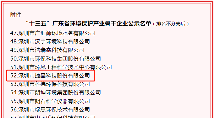 喜讯！捷晶科技获“‘十三五’广东省环境保护产业骨干企业”认定